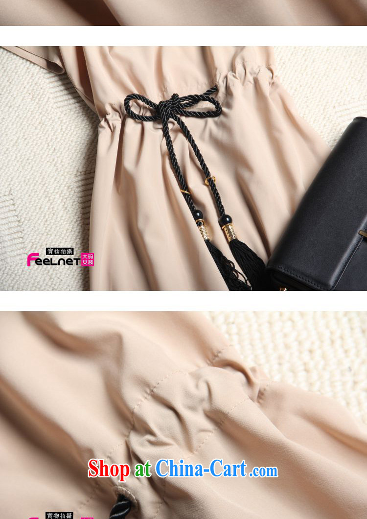 feelnet thick MM summer new Europe and the elegant, female short-sleeve drawcord irregular dresses 1445 apricot 3XL pictures, price, brand platters! Elections are good character, the national distribution, so why buy now enjoy more preferential! Health