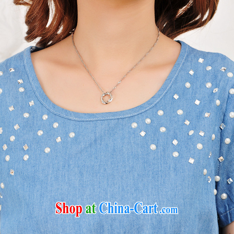 The sheep Yi Library 2014 summer new, larger female ultra-thin cowboy hot drill lace leisure video thin belt 5 female package set 2863 pants denim blue L, sheep, library, and shopping on the Internet