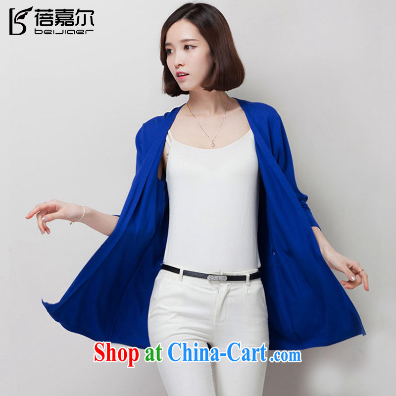 Mrs Ingrid Yeung Ka, Spring and Autumn and the new, female, long knitting cardigan shawl large code, jacket long-sleeved T-shirt air-conditioned 100 ground thin T-shirt multi-color dark blue XXL - 120