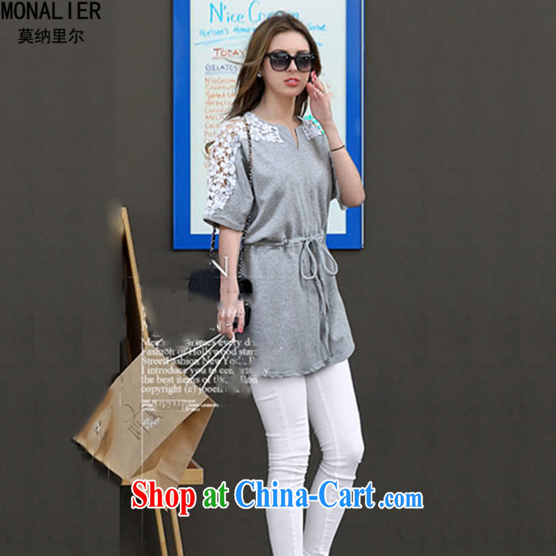The monalier Mona, In 2014, the United States and Europe, female fat mm video thin short-sleeve and indeed XL hook bud Silk Dresses picture color XXXL