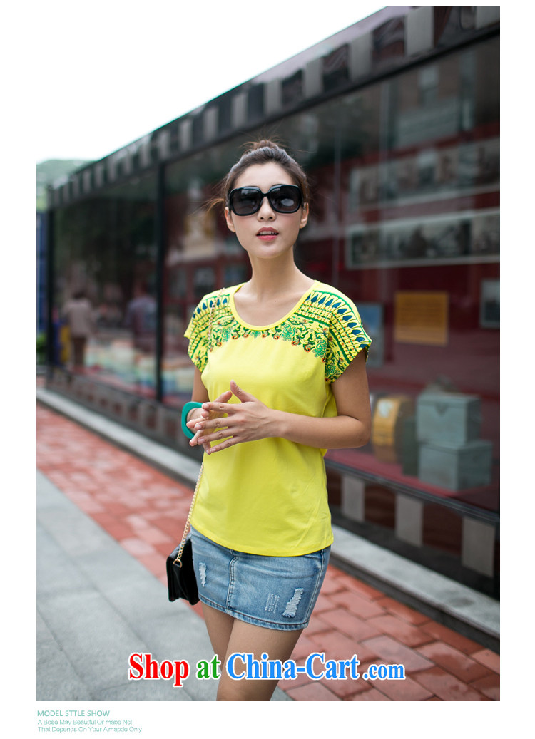 Solabe/in the Addis Ababa, female summer short sleeve shirt T Ethnic Wind round-collar bat sleeves and stylish stamp thin, graphics thin T-shirt MM 7609 yellow 3 XL pictures, price, brand platters! Elections are good character, the national distribution, so why buy now enjoy more preferential! Health