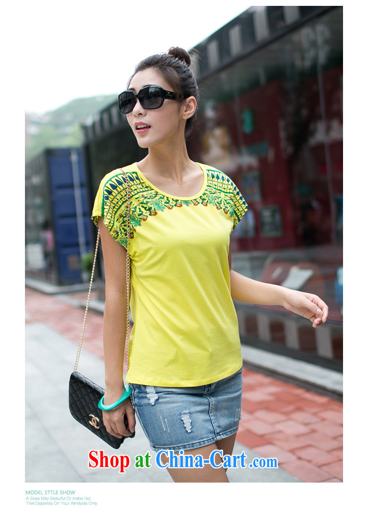 Solabe/in the Addis Ababa, female summer short sleeve shirt T Ethnic Wind round-collar bat sleeves and stylish stamp thin, graphics thin T-shirt MM 7609 yellow 3 XL pictures, price, brand platters! Elections are good character, the national distribution, so why buy now enjoy more preferential! Health
