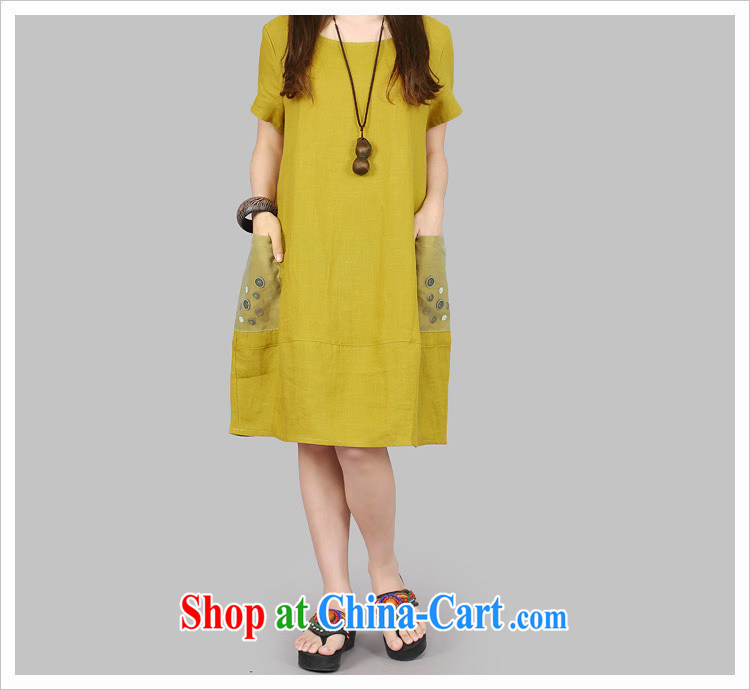 Woman mirror 2015 Korean lax XL yarn Web coin decorated large pocket short-sleeved linen skirt #N 9959 - 1 yellow XXL pictures, price, brand platters! Elections are good character, the national distribution, so why buy now enjoy more preferential! Health