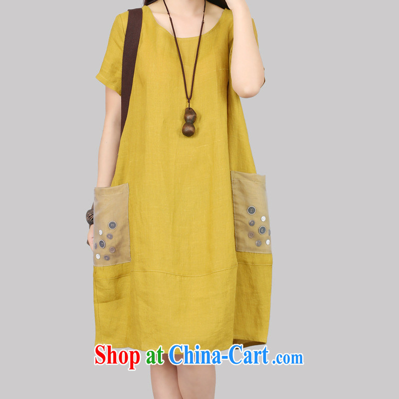 Woman mirror 2015 Korean lax XL yarn Web coin decorated large pocket short-sleeved linen skirt #N 9959 - 1 yellow XXL pictures, price, brand platters! Elections are good character, the national distribution, so why buy now enjoy more preferential! Health