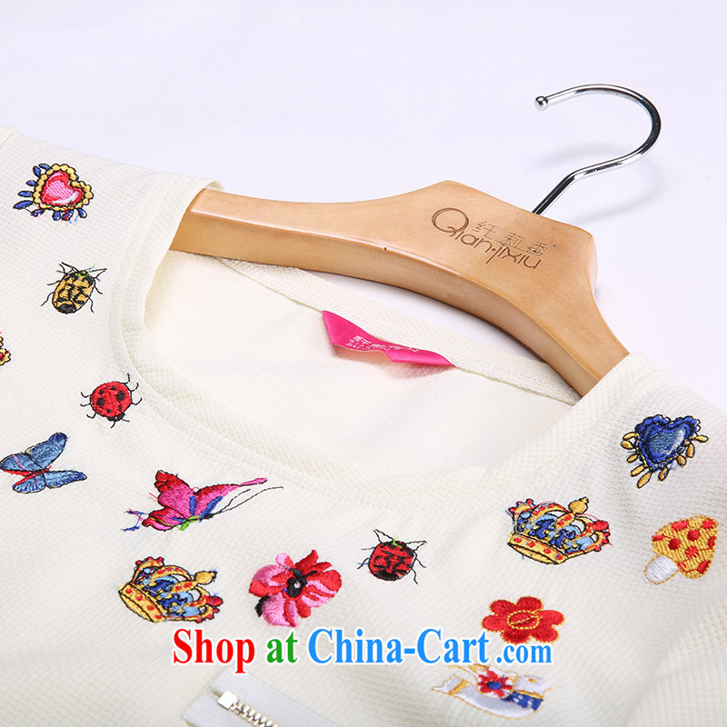 Slim Li-su summer 2014 new larger female 100 ground round-neck collar elastic garment is amazingly simple embroidery t-shirt with short sleeves Q 3960 m White XXXXL, slim Li-su, and shopping on the Internet