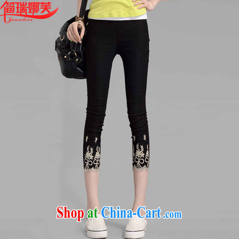 In short, people would be 2015 summer new, large, thin lace stitching castor pants solid pants 8 tight trousers female black 4 XL