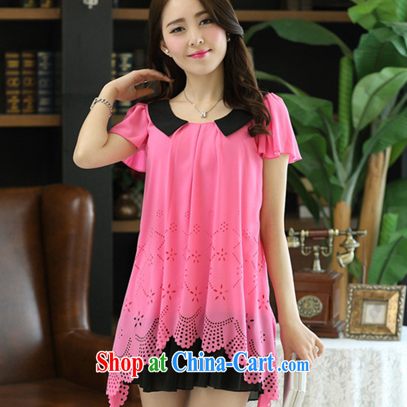 Mei-chi-down flower 2015 new summer Korean lady dolls for biological Empty burning take loose the code thick MM short-sleeved snow-woven dresses #6091 rose with short-sleeved XXXXL, Mechilado, shopping on the Internet