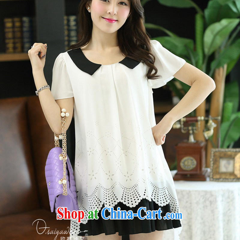Mei-chi-down flower 2015 new summer Korean lady dolls for biological Empty burning take loose the code thick MM short-sleeved snow-woven dresses #6091 rose with short-sleeved XXXXL, Mechilado, shopping on the Internet