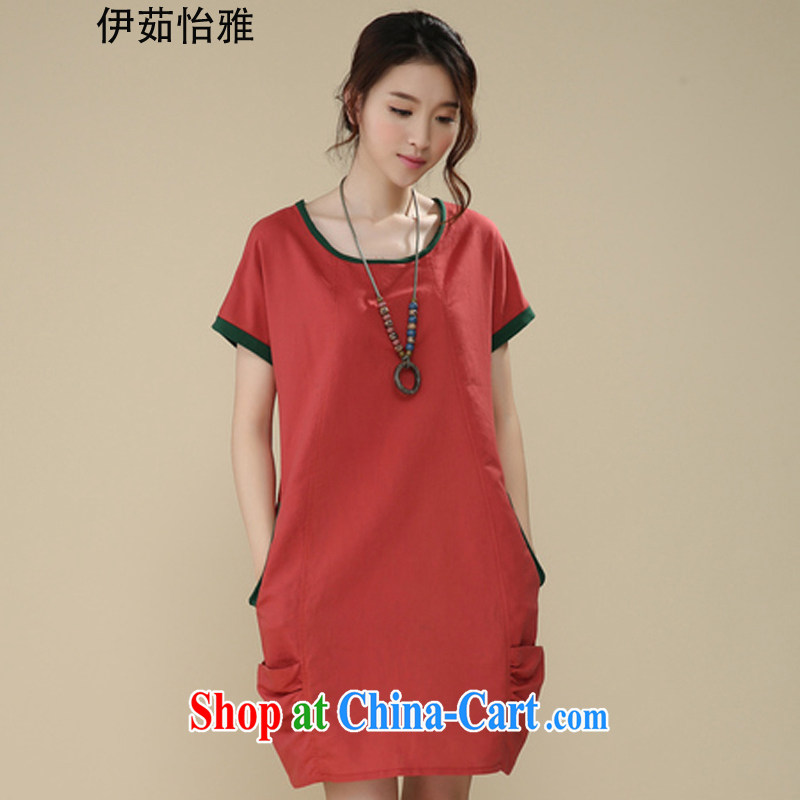 The Ju-Yee Nga summer new Korean version thick sister female short-sleeved larger cotton Ma dresses RS 26,069 watermelon red L