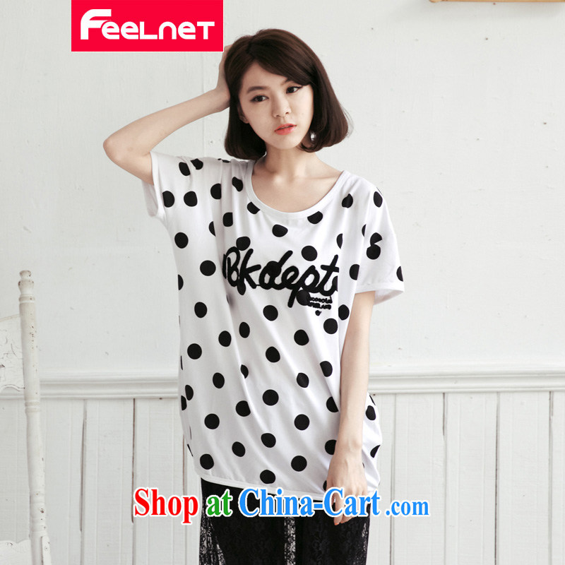 feelnet Korean version 2015 XL women mm thick new dot letters long graphics thin short-sleeve shirt T 2179 white 5 XL