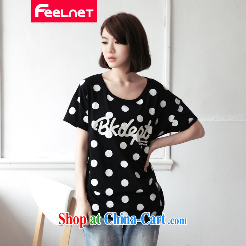 feelnet Korean version 2015 XL women mm thick new dot letters long graphics thin short-sleeve shirt T 2179 white 5 XL, FeelNET, shopping on the Internet