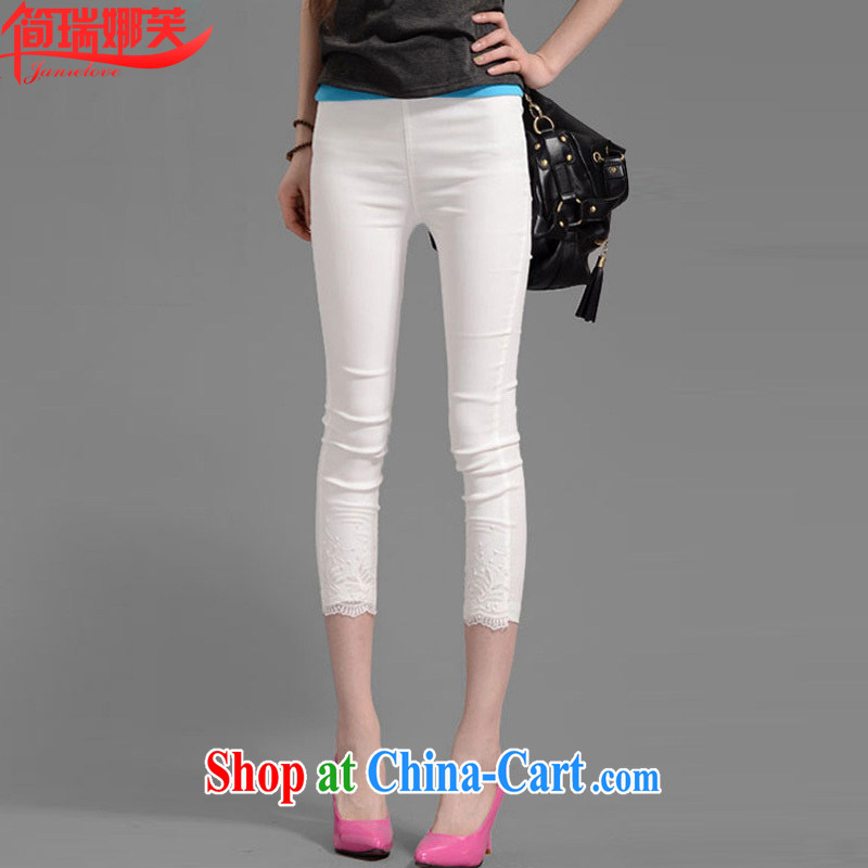 In short, would be the 2015 summer new, large, thin Korean Stretch video thin lace 8 solid pants castor pants girls pants white 4XL