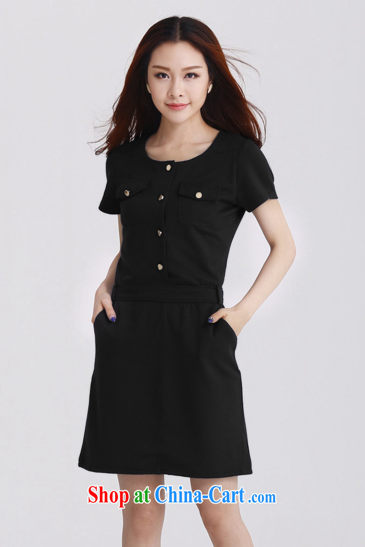 Loved summer new thick mm larger female Korean minimalist pocket short-sleeve dress 3513 black XXL pictures, price, brand platters! Elections are good character, the national distribution, so why buy now enjoy more preferential! Health