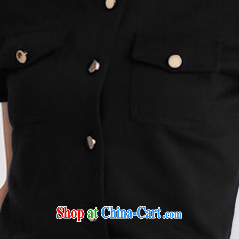 Loved summer new thick mm larger female Korean minimalist pocket short-sleeve dress 3513 black XXL, loved (Tanai), online shopping