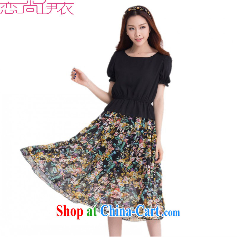 The package mail the fat women dresses 2015 summer new summer flowers stitching elegant ethnic turmoil, the long skirt snow woven thick mm skirt black 4XL approximately 175 - 185 jack