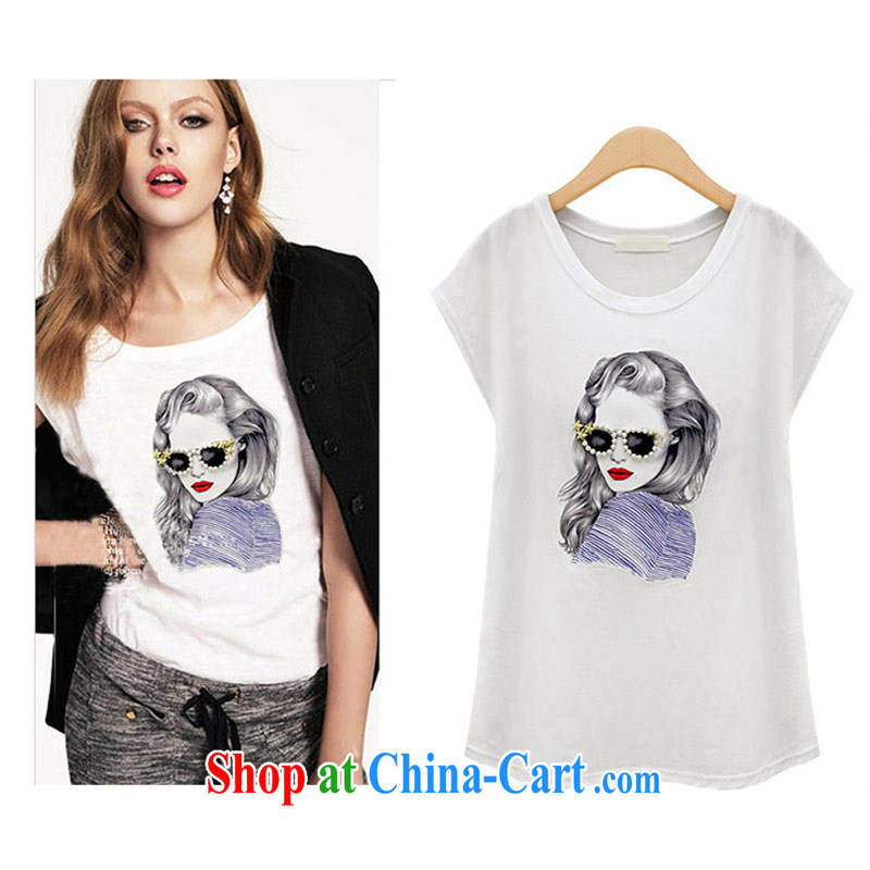 Hi Princess slave Korea version of the greater code girls with nails Pearl loose video thin stylish girl pattern short-sleeved T T-shirt T-shirt A 7719 white 4XL/ (190 - 230 ) jack, hi Maria slavery, and shopping on the Internet