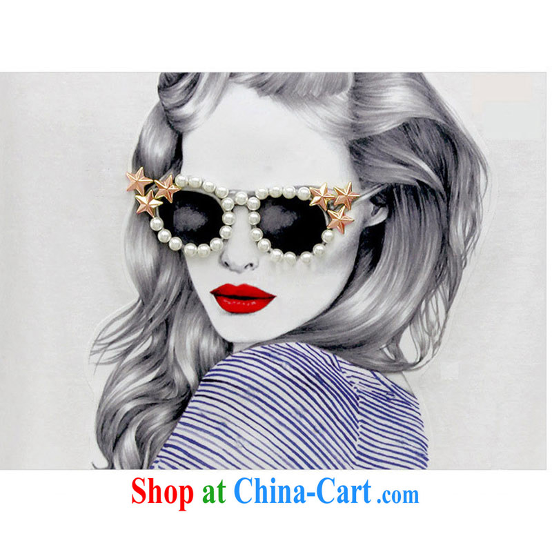 Hi Princess slave Korea version of the greater code girls with nails Pearl loose video thin stylish girl pattern short-sleeved T T-shirt T-shirt A 7719 white 4XL/ (190 - 230 ) jack, hi Maria slavery, and shopping on the Internet