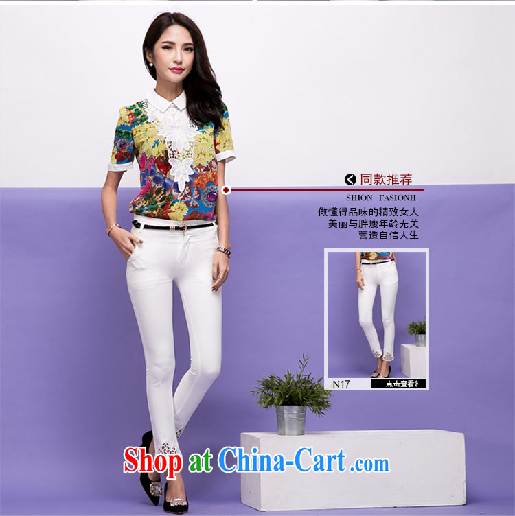 The honey and diverse large code female thick MM Korean summer new short-sleeved roll collar lace stamp snow woven shirts shirt women 8746 fancy XXXXL pictures, price, brand platters! Elections are good character, the national distribution, so why buy now enjoy more preferential! Health