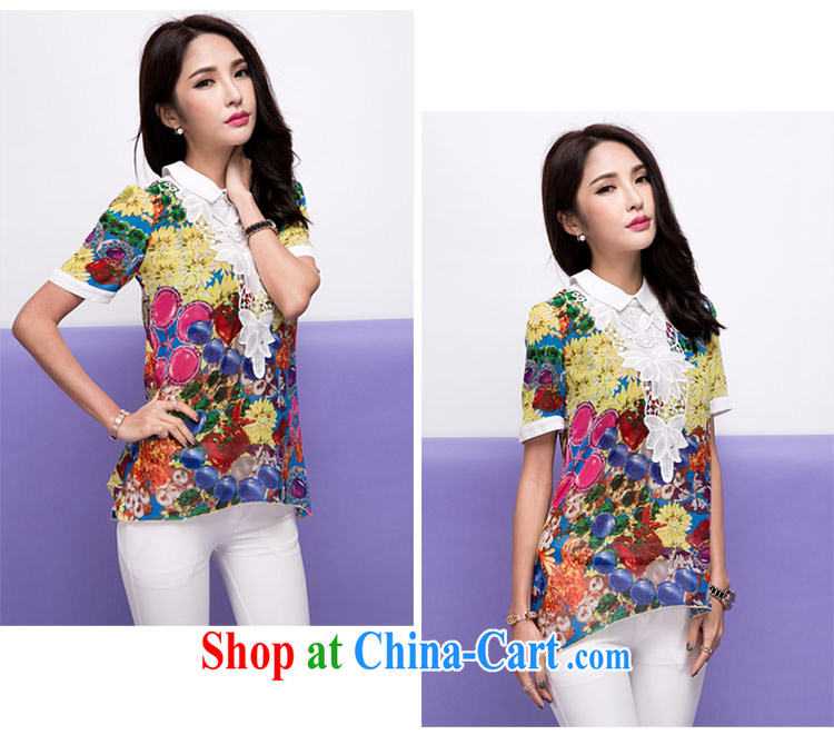 The honey and diverse large code female thick MM Korean summer new short-sleeved roll collar lace stamp snow woven shirts shirt women 8746 fancy XXXXL pictures, price, brand platters! Elections are good character, the national distribution, so why buy now enjoy more preferential! Health