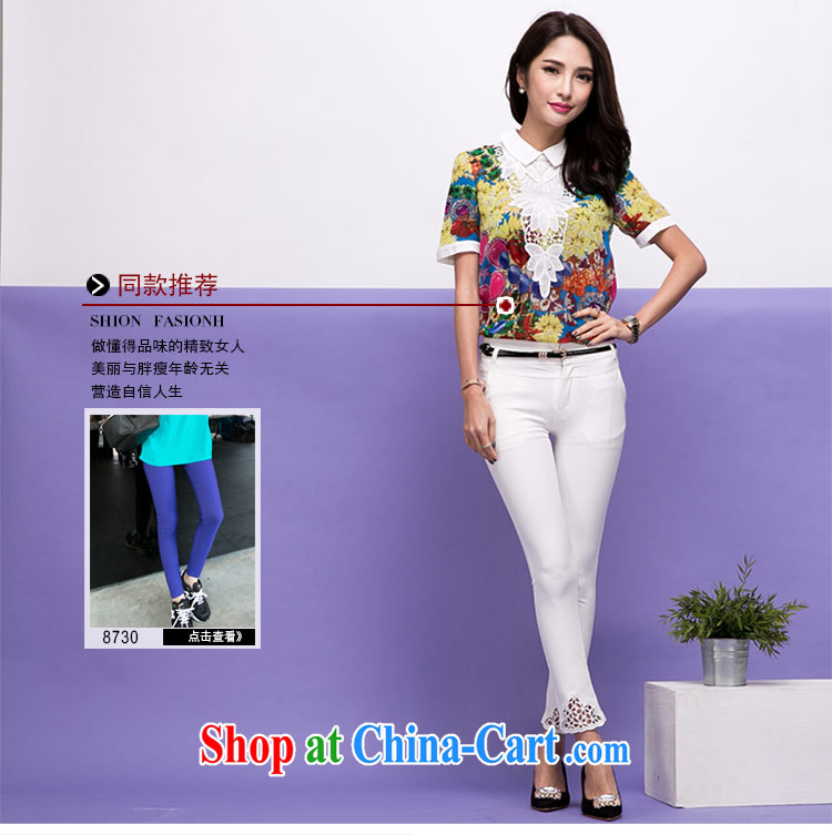 The honey and diverse large code female thick MM Korean summer new short-sleeved roll collar lace stamp snow woven shirts shirt women 8746 fancy XXXXL pictures, price, brand platters! Elections are good character, the national distribution, so why buy now enjoy more preferential! Health