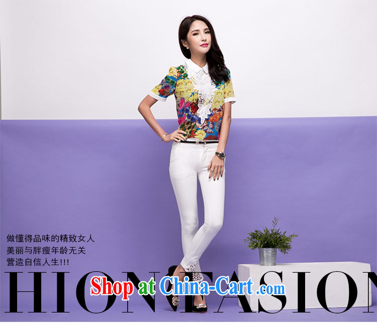 The honey and diverse large code female thick MM Korean summer new short-sleeved roll collar lace stamp snow woven shirts shirt women 8746 fancy XXXXL pictures, price, brand platters! Elections are good character, the national distribution, so why buy now enjoy more preferential! Health