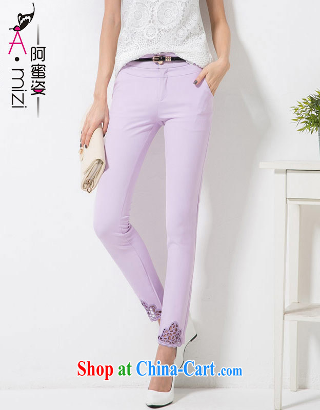 The honey and diverse large, female fat MM Korean version of the new compact Openwork embroidery high waist cultivating castor pants 9 pants girls 8764 Orchid purple XXXL