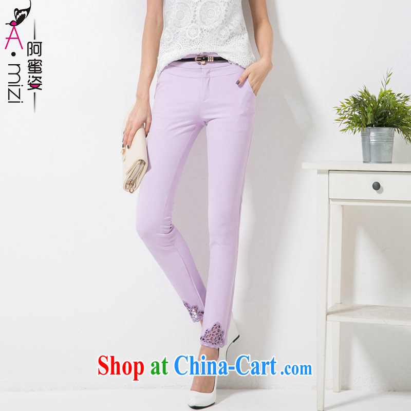 The honey and diverse large, female fat MM Korean version of the new compact Openwork embroidery high waist cultivating castor pants 9 pants girls 8764 Orchid purple XXXL, the honey, and the Code women, shopping on the Internet