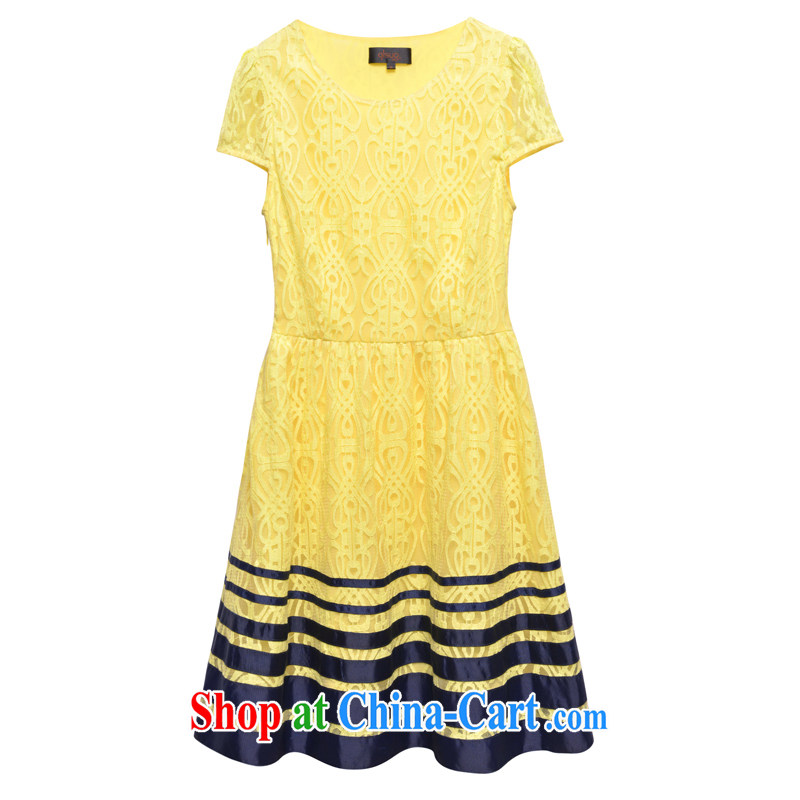 cheer for the fat increase, women with thick MM summer lace stripes thick sister graphics thin large dresses the number 2107 yellow 5 XL, cross-sectoral provision (qisuo), and, on-line shopping