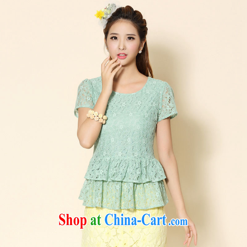 Cross-sectoral provision 2014 XL girls with thick MM summer new lace-thick sister graphics thin large flouncing short-sleeved Item No. 2093 light green 3 XL, cross-sectoral provision (qisuo), online shopping