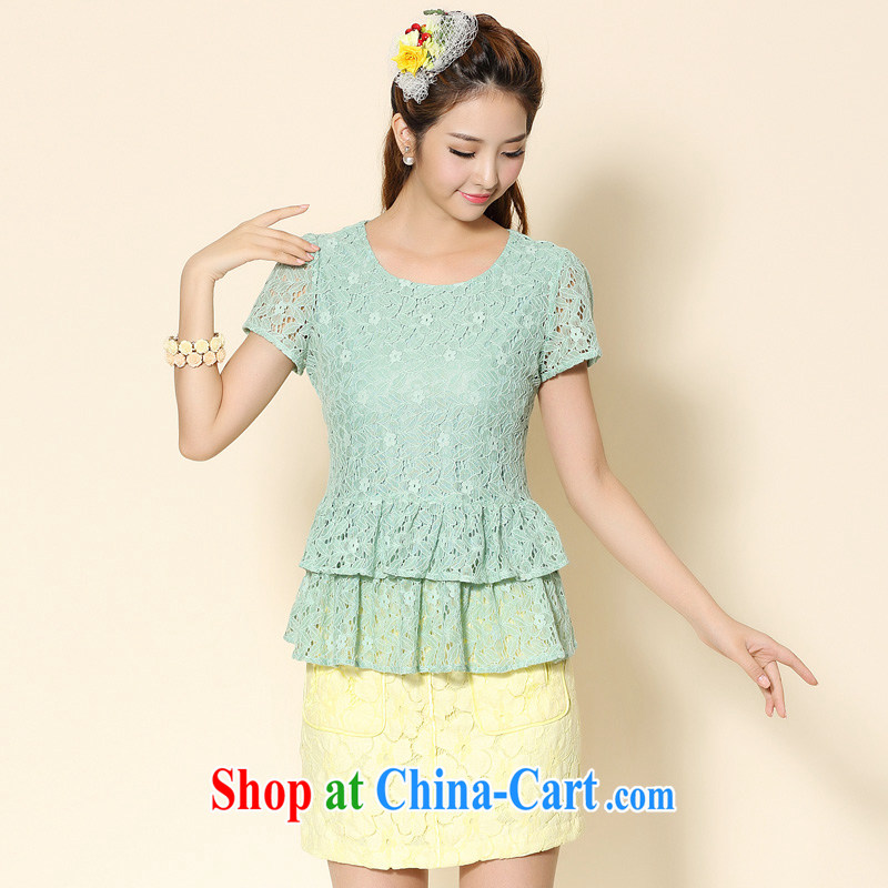 Cross-sectoral provision 2014 XL girls with thick MM summer new lace-thick sister graphics thin large flouncing short-sleeved Item No. 2093 light green 3 XL, cross-sectoral provision (qisuo), online shopping