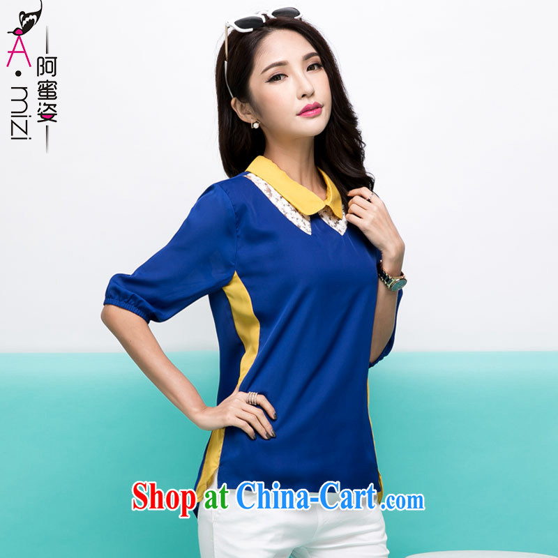 The honey beauty summer 2014 with new, larger ladies' lace stitching Korean version hit color graphics thin shirt snow woven shirts women 8748 BMW blue XXXXL, the honey, and the Code women, shopping on the Internet