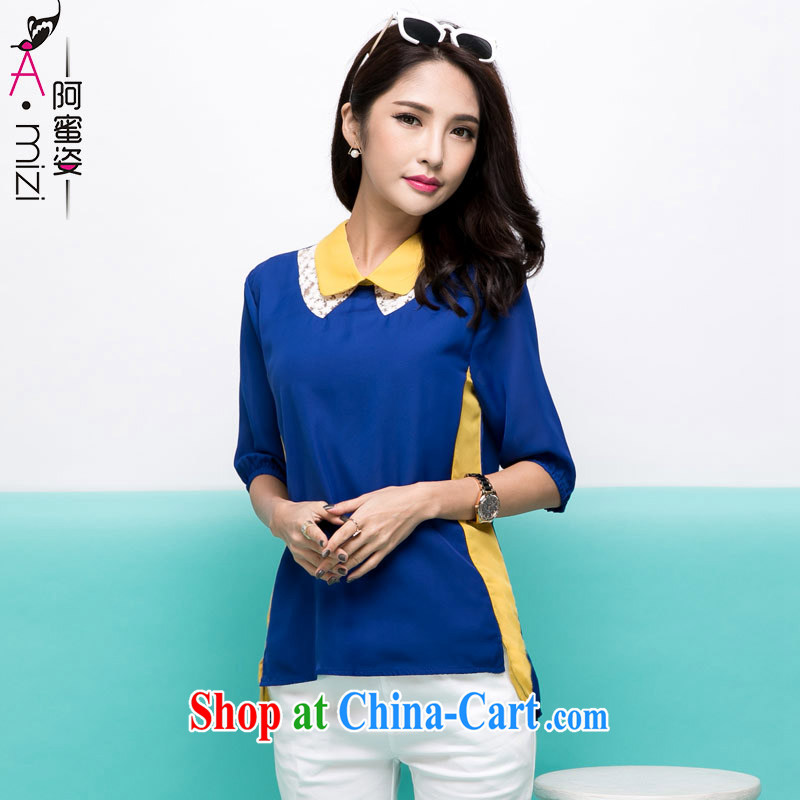 The honey beauty summer 2014 with new, larger ladies' lace stitching Korean version hit color graphics thin shirt snow woven shirts women 8748 BMW blue XXXXL, the honey, and the Code women, shopping on the Internet
