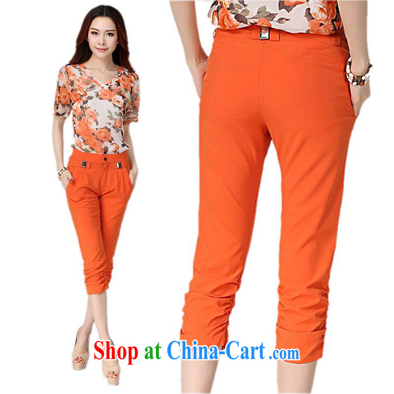 The delivery package as soon as possible by the ventricular hypertrophy, female leisure 7 pants 2014 new summer decoration, commuter temperament in OL pants, thick mm female pants orange 4 XL 2 feet 75
