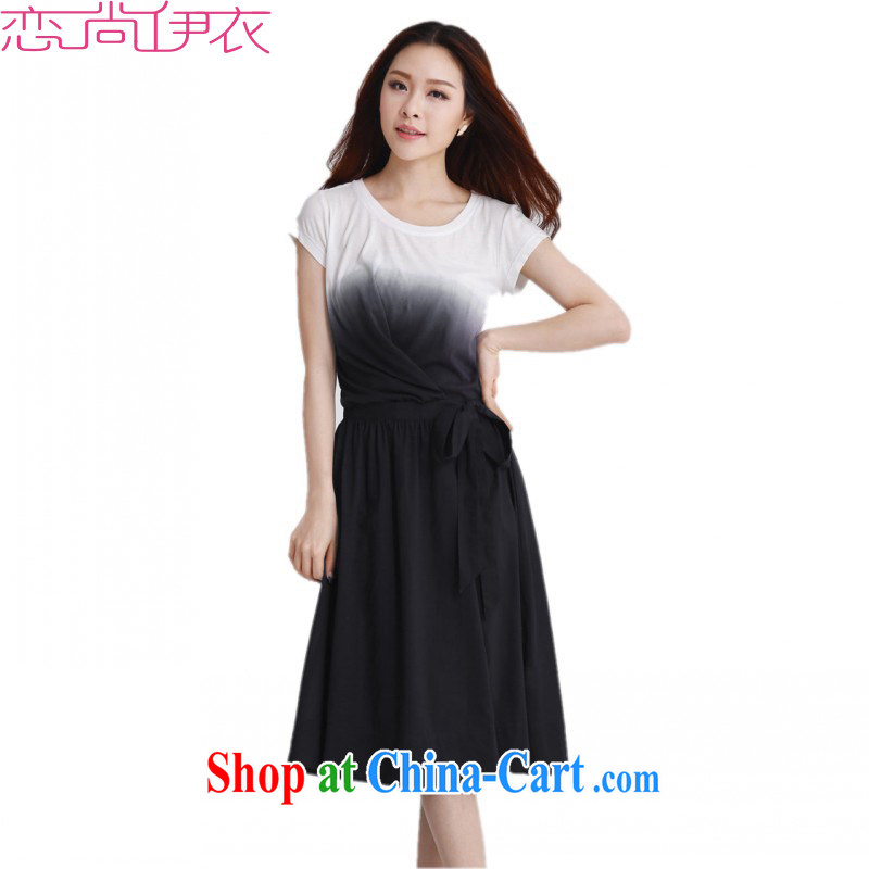 The package mail and ventricular hypertrophy, female dresses 2015 new summer wear tie-dye cotton leisure the short-sleeved, long skirt temperament OL skirt ladies blue dress with 4 XL approximately 170 - 190 jack, land is still the garment, shopping on the Internet