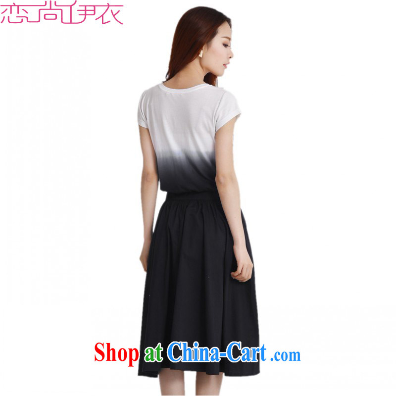 The package mail and ventricular hypertrophy, female dresses 2015 new summer wear tie-dye cotton leisure the short-sleeved, long skirt temperament OL skirt ladies blue dress with 4 XL approximately 170 - 190 jack, land is still the garment, shopping on the Internet