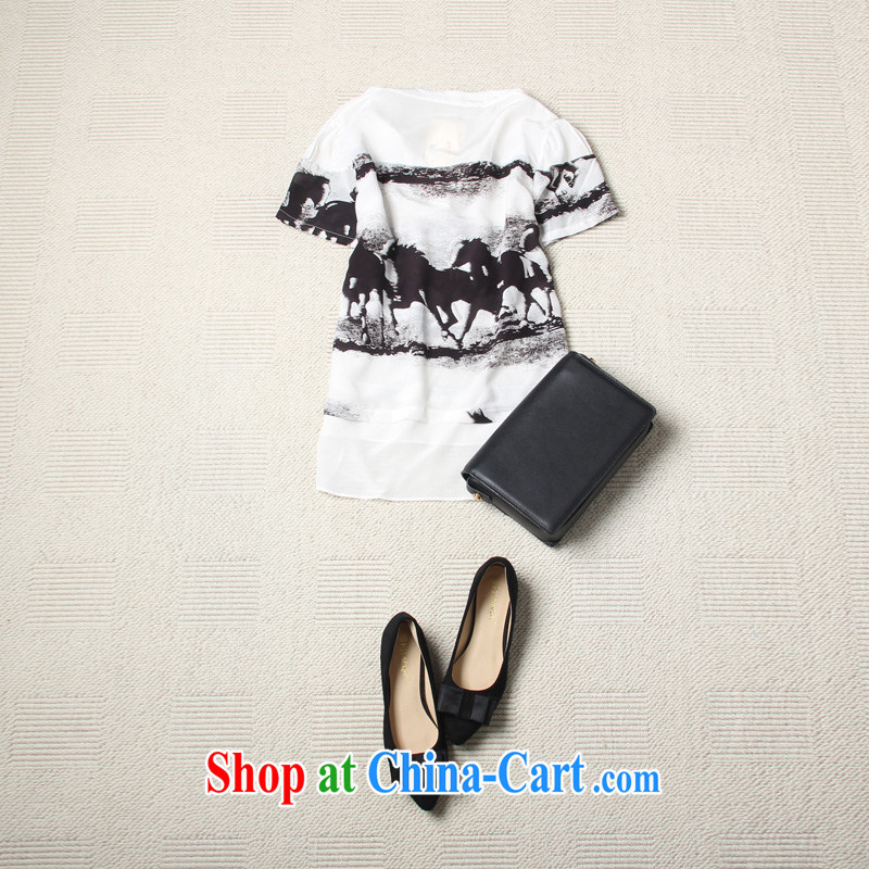feelnet thick MM 2015 larger female summer new Europe V collar short-sleeved abstract dyeing and printing the code silk shirt 1410 4 XL, FeelNET, shopping on the Internet