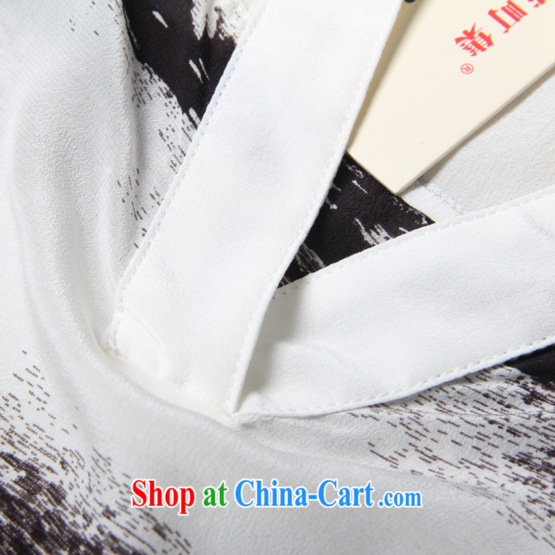 feelnet thick MM 2015 larger female summer new Europe V collar short-sleeved abstract dyeing and printing the code silk shirt 1410 4 XL, FeelNET, shopping on the Internet