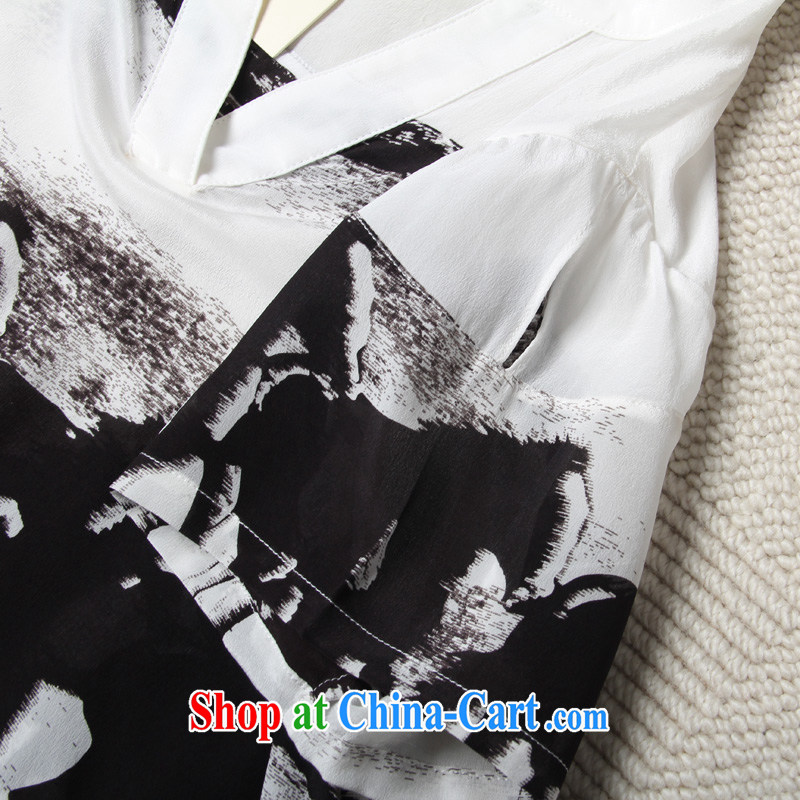 feelnet thick MM 2015 larger female summer new Europe V collar short-sleeved abstract dyeing and printing the code silk shirt 1410 4 XL, FeelNET, shopping on the Internet