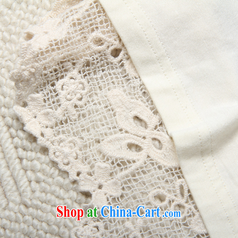 feelnet thick MM 2015 XL female summer new Korean version, graphics thin stitching lace short sleeves shirt T 2140 white 3XL, FeelNET, shopping on the Internet