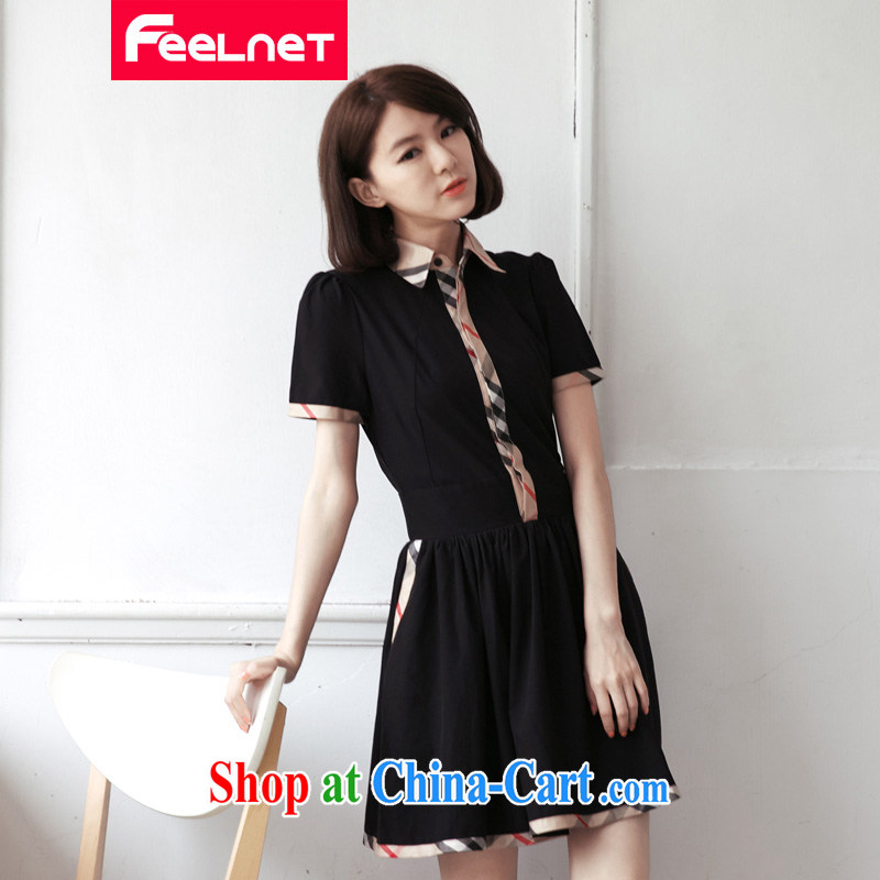 feelnet XL girls with thick mm summer new OL quality minimalist graphics thin large code dress 1441 black 6 XL