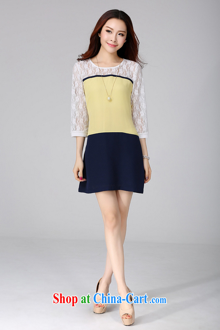 Constitution Yi XL women short skirts 2015 spring new beauty cuff in mm thick dress thick sister graphics thin stitching lace OL short skirt yellow large XL 4 170 - 185 Jack pictures, price, brand platters! Elections are good character, the national distribution, so why buy now enjoy more preferential! Health