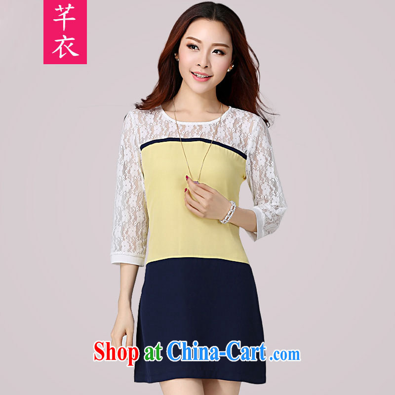Constitution Yi XL women short skirts 2015 spring new beauty cuff in mm thick dress thick sister graphics thin stitching lace OL short skirt yellow large XL 4 170 - 185 jack