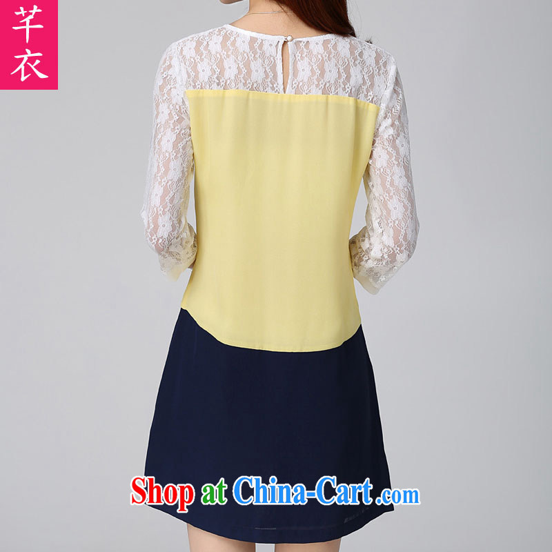 Constitution Yi XL women short skirts 2015 spring new beauty cuff in mm thick dress thick sister graphics thin stitching lace OL short skirt yellow large XL 4 170 - 185 jack, constitution, and, shopping on the Internet