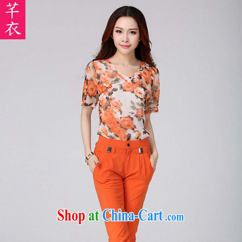 Constitution Yi XL blouses 2015 summer New Beauty video thin stamp T shirt mm thick Korean long, snow-woven shirt short-sleeved V for small T-shirt orange large XL 120 - 135 jack, constitution, and shopping on the Internet