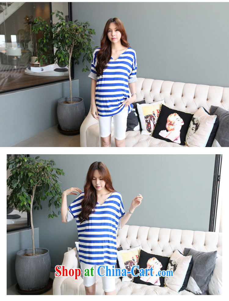 Arthur magic Yi 2015 summer new female Korean fashion V collar stripes loose the code T pension female blue are code pictures, price, brand platters! Elections are good character, the national distribution, so why buy now enjoy more preferential! Health
