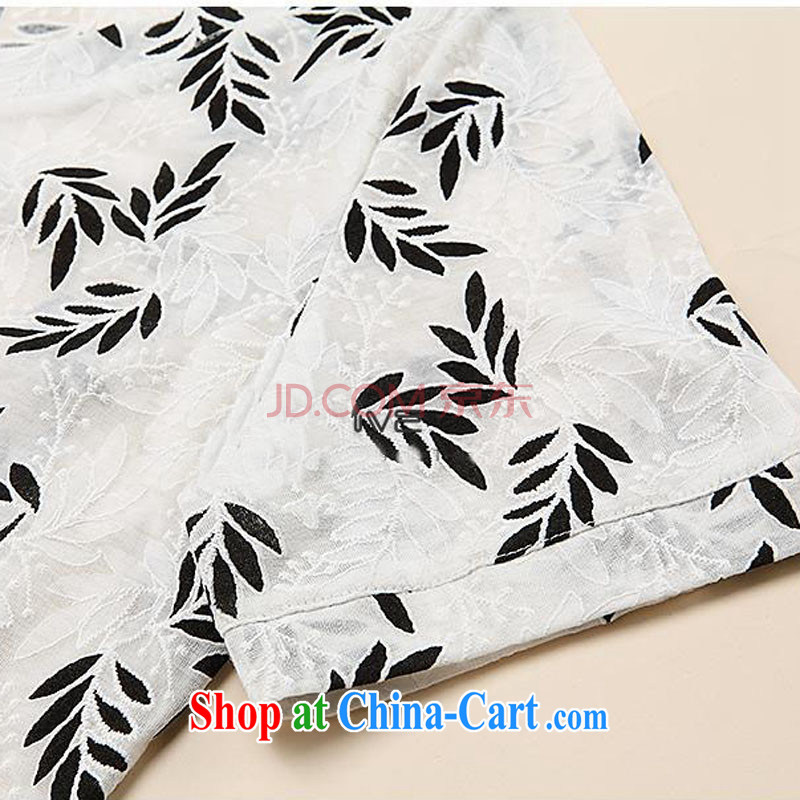 Tang - the United States and Europe, female summer new thick mm stylish leaf jacquard short-sleeved T shirt + shorts package white + Black trousers/ZL 275 XL 2 135 - 145 jack, Tang, and shopping on the Internet