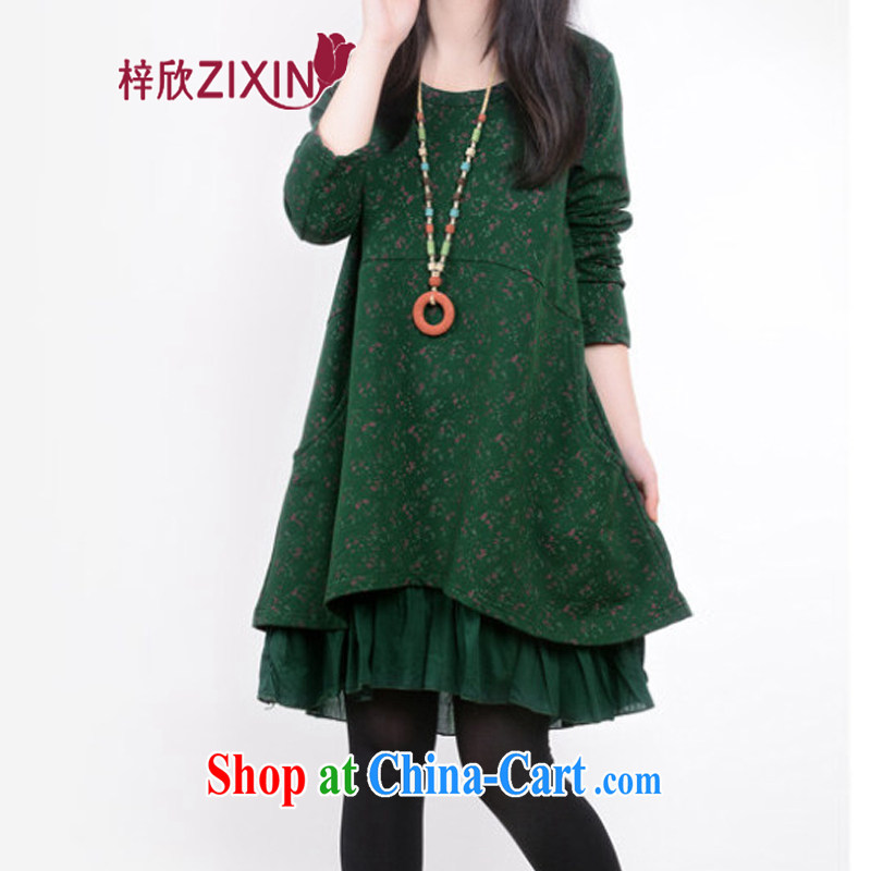 Tsz Yan 2015 spring new female Korean floral leave of two part leisure fashion long-sleeved dresses larger female X 0801 dark XXL, JA, and shopping on the Internet