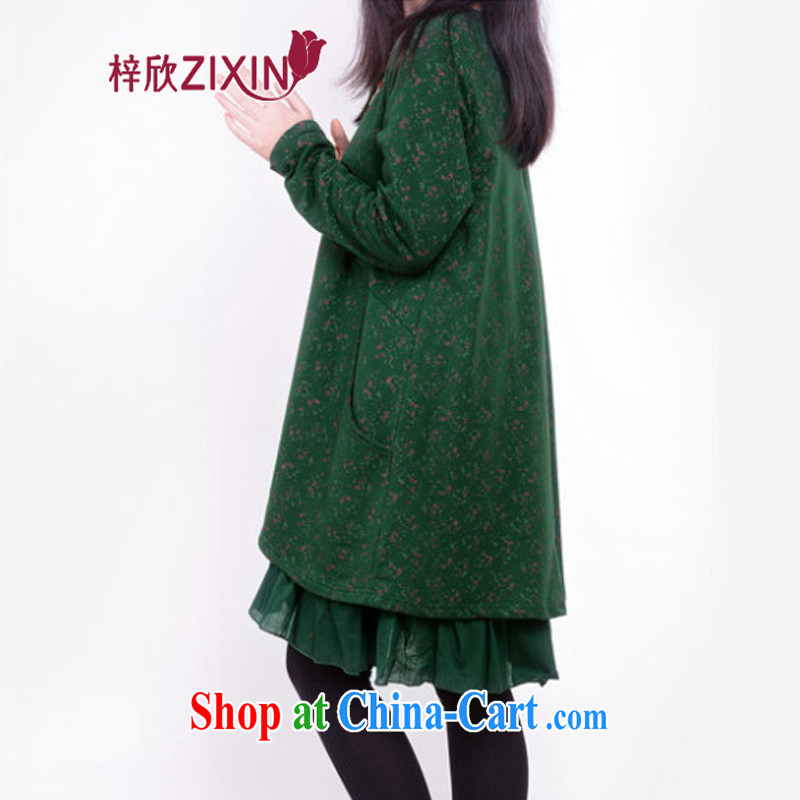 Tsz Yan 2015 spring new female Korean floral leave of two part leisure fashion long-sleeved dresses larger female X 0801 dark XXL, JA, and shopping on the Internet