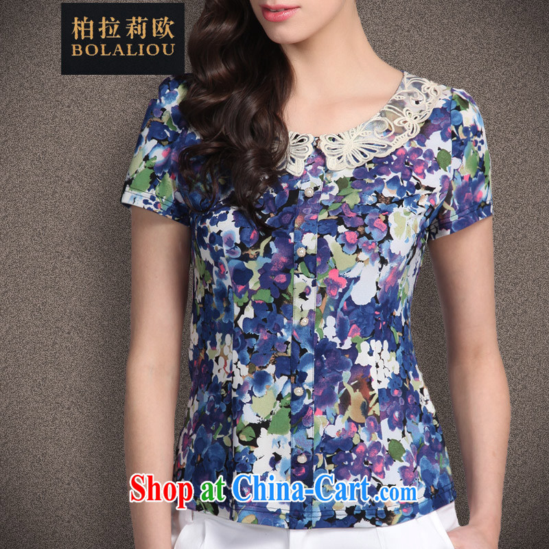 Bo-li European Women 2015 spring new product round-style beauty simple knitted shirts female 21,371 blue M