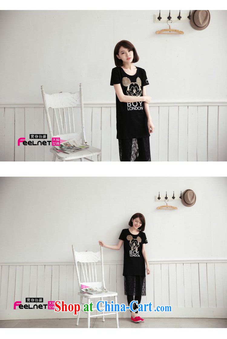 2015 feelnet Korean summer new thick mm larger, generation, cotton long version loose letter short-sleeved T-shirt 2156 black 3 XL pictures, price, brand platters! Elections are good character, the national distribution, so why buy now enjoy more preferential! Health